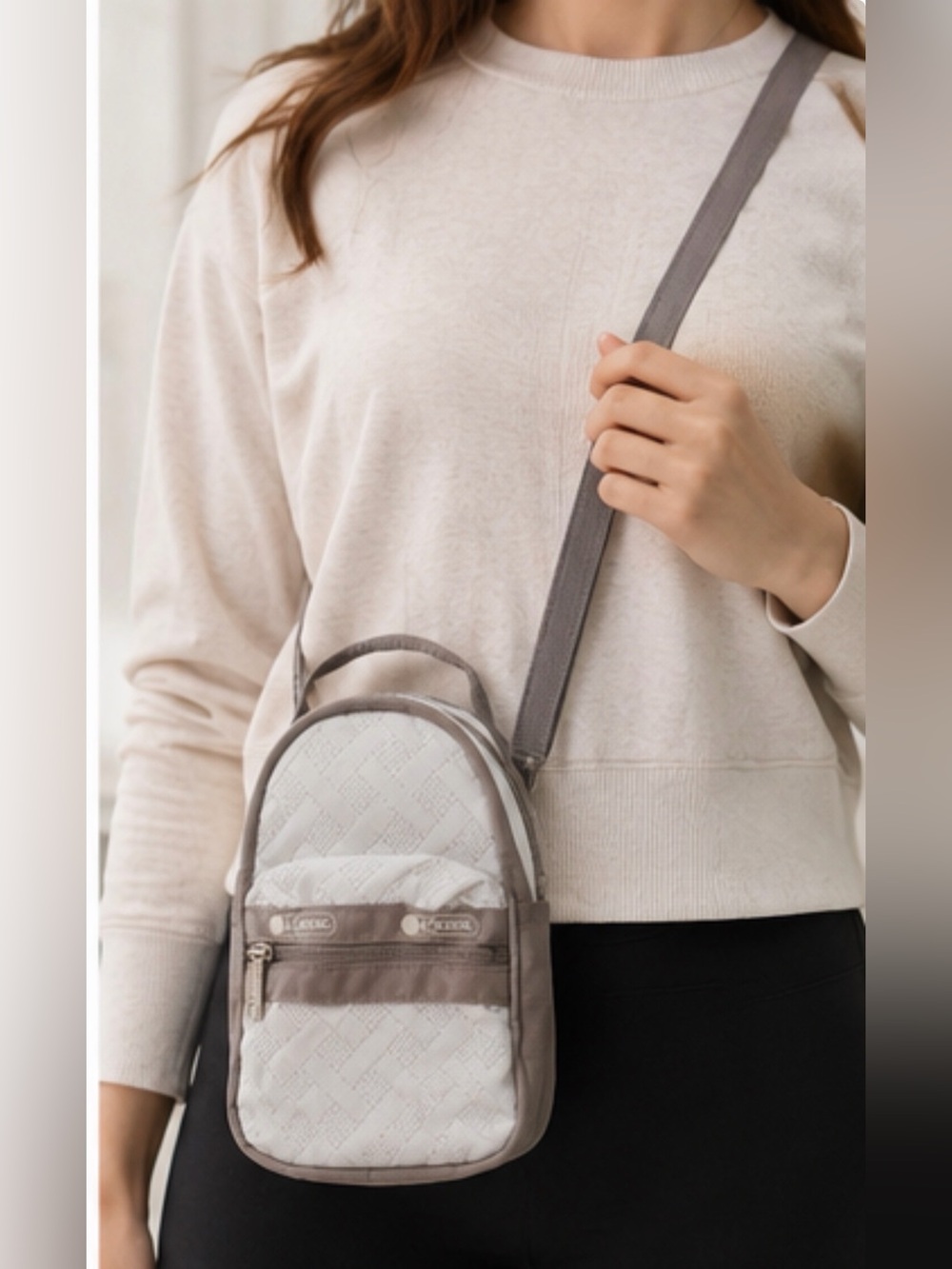 LeSportsac Mini Quilted White & Taupe Crossbody Backpack – Petite Everyday Bag